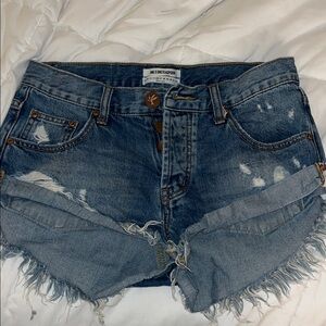 One Teaspoon Blue Frayed Jean Shorts